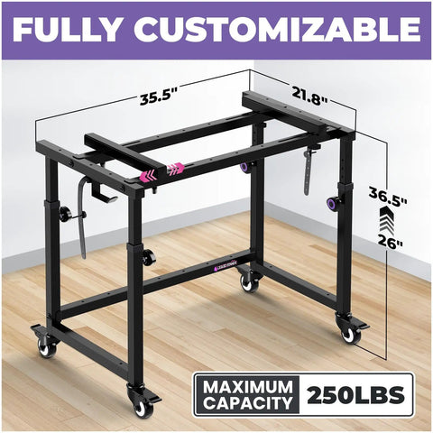 Rolling 3 Tier Keyboard Stand With Wheels For Home Studio And Music Production Fits 49 54 61 88 Key Pianos And Synths MIDI Controllers And Mixers Portable DJ Desk Adjustable Tray Extension Easy Setup with adjustable height and width dimensions in black with 250 lb capacity.