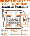 Universal Heavy Duty Operator Seat Skid Steer Tractor Backhoe Excavator showing adjustable slide rail length and versatility.