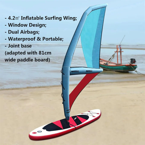 4.2 Square Meter Windsurf Wing Foil Inflatable Handheld Wing for wind foiling surfing on beach with paddle board