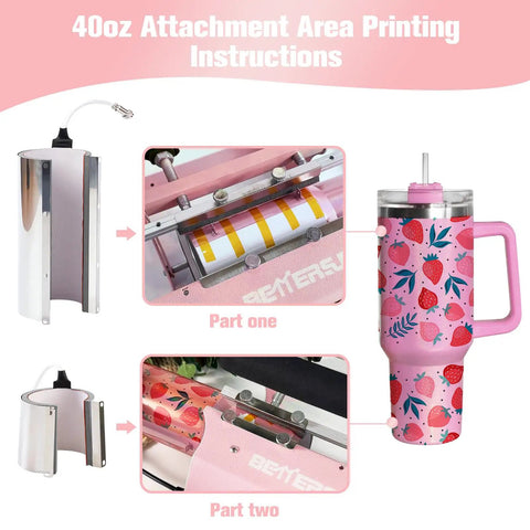 3-In-1 Tumbler Heat Press Machine For 16 Oz To 40 Oz Tumblers And 11 Oz To 15 Oz Mugs Pink DIY Cup Press with 40oz attachment