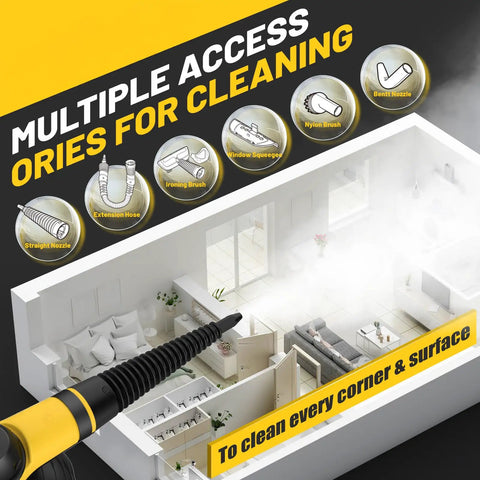 Pressurized Handheld Steam Cleaner With 10 Accessories And Safety Lock For Home And Car Cleaning graphic layout