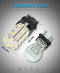 Diagram showing size comparison of 3157 3156 4114 DRL LED Bulbs Pack Of 2 with standard bulb, dimensions 20mm x 50mm.