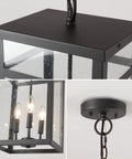 Three Light Outdoor Indoor Pendant Light Black Exterior With Seeded Glass Shade Dope Modern Chandelier for porch and foyer.