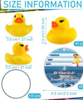 180 Pack Cruise Duck Party Decor Kit with rubber ducks, duck cards, and elastic cords shown with size information