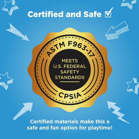 Safety certification badge for Wooden Kids Picnic Table With Umbrella For Backyard Play And Outdoor Fun Activity Table Set.