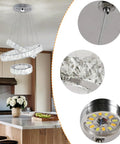 Three Ring LED Crystal Pendant Light Fixture For Dining Room DIY Adjustable Stainless Steel Chandelier With K9 Crystals Modern Glam Ceiling Lamp Elegant Ceiling Pendant Lighting In Cold White with kitchen view