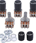 Five Pack 50K Ohm Potentiometers With Six Pin Split Shaft Rotary Linear Type B Potentiometer For Audio Volume Control And Includes Five Knobs