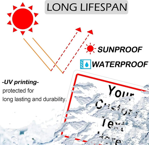 Bilingual Emergency Eyewash Station Sign durability features, showing sunproof and waterproof UV protection on vinyl plate