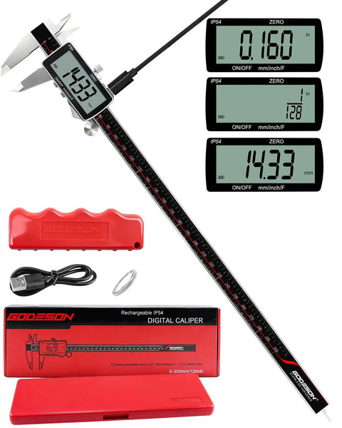 Dope Digital Caliper 12 Inch With Ultra Precision 0.001 Inch Accuracy, Rechargeable USB C Caliper, IP54 Stainless Steel Vernier