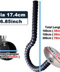 Heavy Duty Flexible Fume Extraction Duct Featuring A Swivel Hood And Quick Release Clamps For Knockout Shop Dust Control And Welding Ventilation Setup with black flexible hose and adjustable hood.