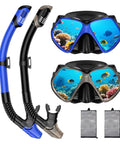 Two Window Panorama Snorkel Mask For Adults With Dry Top Snorkel Tempered Glass Dive Mask Nose Cover Goggles Scuba Gear