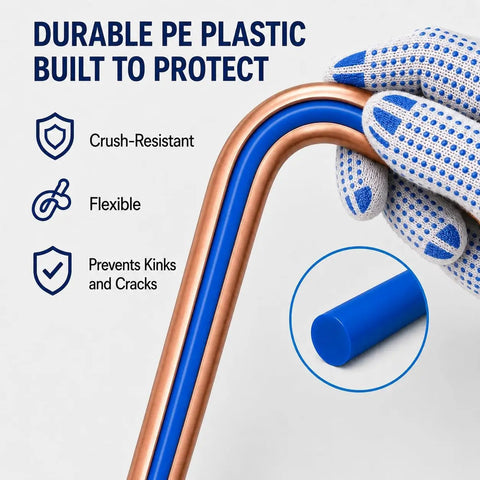 No Sweat Copper Tube Bender Kit With Color Coded Bending Strips For Quarter Inch To Five Eighth Inch Hvac Piping showing durable PE plastic protection.