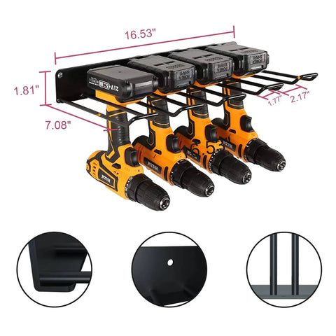 Power Tool Organizer Rack For Two Pack Wall Mount Garage Storage For Handheld And Power Tools Durable Metal Drill Holder