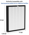 Two Pack Replacement Filter For Surround Air Intelli-Pro, Air Shield, Newport 9000 And XJ-3800 Series Purifiers shown with dimensions