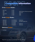 Compatibility chart showing model years for Chrysler 300 and Dodge vehicles with visible Chrysler car image.