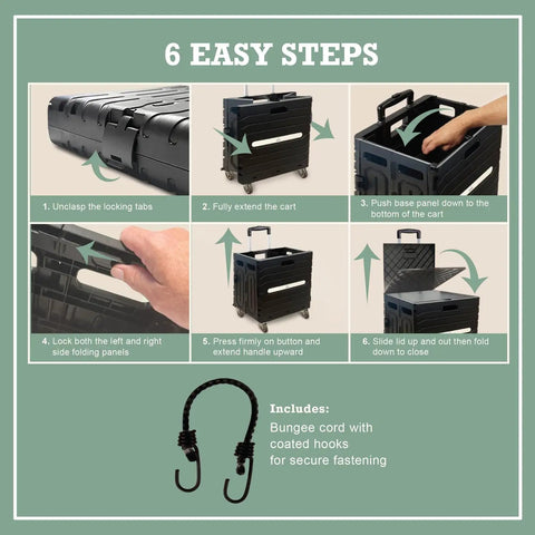 Steps to assemble Heavy-Duty Collapsible Utility Cart With 360 Wheels, Telescoping Handle, Hidden Lid, And 200 Lb Capacity