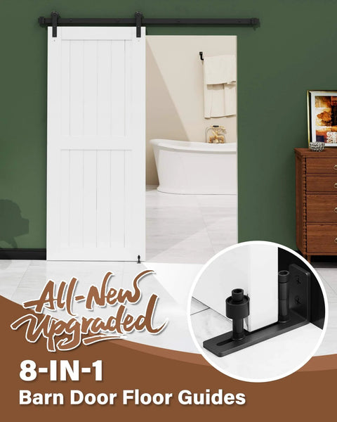 Sliding Barn Door Floor Guide With Adjustable Stay Rollers, Low Profile Flush Design in black, shown installed indoors