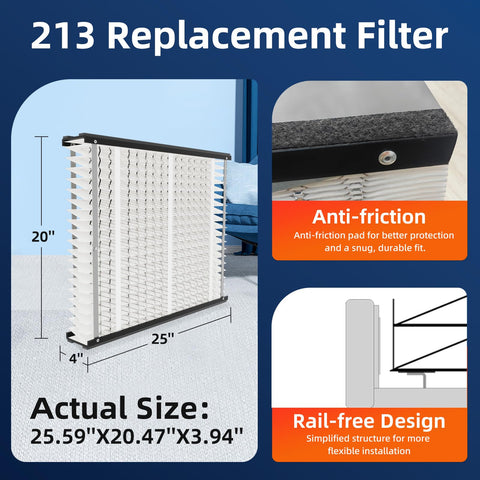 213 Replacement Air Filter MERV 13 Fits 20X25X4 HVAC Furnace Filter Actual Size 20.47X25.6X3.94 with anti-friction design