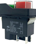 Heavy Duty 4 Pin Electromagnetic Switch 120V 16A Amps Plug And Play Start Stop Button Control for woodworking. Close-up view.