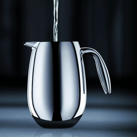 Thermal French Press Coffee Maker 51 Oz Double Wall Stainless Steel Insulated with water pouring in, sleek design.