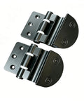Heavy Duty Zinc Alloy Stainless Glass Door Hinge Set Built To Last For Eight To Ten Millimeter Glass Fits Wine Cabinets And Sauna Rooms Easy Installation Two Pack Black 274G, showing black finish and screw holes