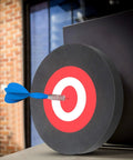 Round EVA Foam Arrow Target in use, showcasing arrow impact, for archery training, portable backyard and indoor outdoor practice.