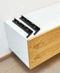Heavy Duty L Shaped Wall Mounted Shelf Brackets In Black Steel Thickened 2 Pack With Invisible Design on white cabinet