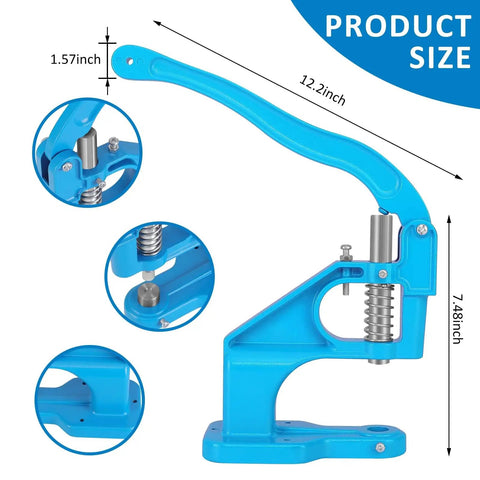 Heavy Duty Hand Press Grommet Machine Kit With 5 Dies And 300 Grommets And Eyelet Punch Tool Durable Aluminum Body Cyan Blue