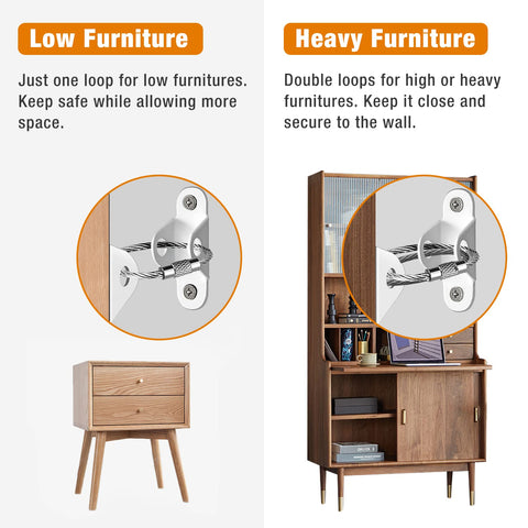 Anti Tip Furniture Anchors 10 Pack For Baby Proofing And Home Safety Wall Straps securing low and heavy furniture to wall