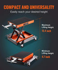 1100 Lbs Motorcycle Lift With Dolly And Hand Crank Scissor Lift Jack showing maximum and minimum lifting heights