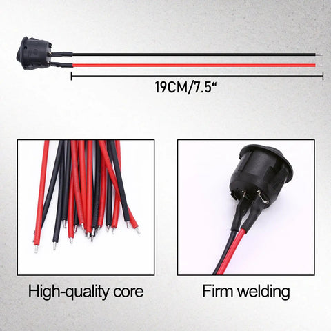 10 Pack Round Rocker Switch On Off Toggle 12V Pre Wired 2Pin Spst 10A Heavy Duty Housing with 19CM wire lengths.