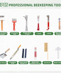 Beekeeping Starter Kit For Beginners With 35-Piece Tools Set showcasing hive tools, smoker, frame holder, and protective suit.