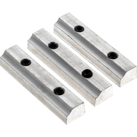 D4716 3-3/16 Inch Casing Molding Knife Set Of Three For Planer Molder Heads, shown with easy install gibs, durable sharp cutters