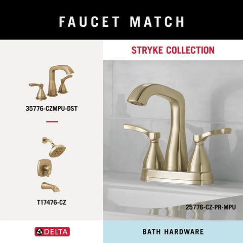 Stryke Collection faucet in champagne bronze with matching bath hardware set.