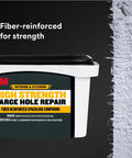 Heavy Duty Fiber Reinforced Spackling Compound, 12 Oz, For Large Hole Repairs In Drywall Plaster Stucco Concrete And Wood, 5x Faster Fix For Holes 3 To 5 Inches, Interior Or Exterior When Sealed With Paint, product close-up next to texture.