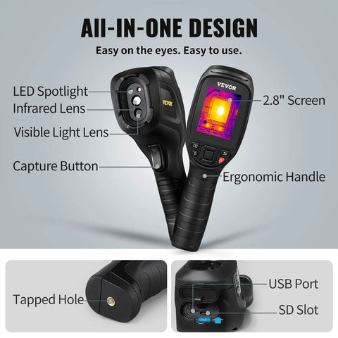 Thermal Imaging Camera With 240x180 IR Resolution And 20Hz Refresh Rate Minus 4F To 662F Temperature Range 16GB Built In SD Card