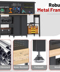 60 Inch Heavy Duty Garage Workbench With Pro Grade Tool Organizer System, features metal frame, storage panel, tool racks