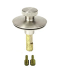 Hand Operated Lift And Turn Bathtub Drain Stopper With Three Eighths Inch And Five Sixteenths Inch Thread Adapters Brushed Nickel Finish