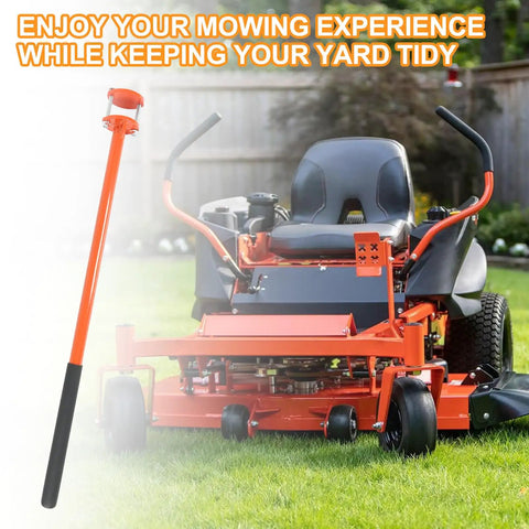 Mower Mount Assist Handle Kit With Grab Handle For Bad Boy Mowers Fits MZ MZ Magnum Avenger ZT ZT Elite CZT Outlaw Maverik Diesel And Compact Diesel Models shown next to an orange mower.