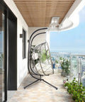 Two Person Outdoor Egg Swing Chair With Stand For Patio Garden Or Balcony Cushioned Wicker Hammock Chair Weather Resistant And Sturdy Dual Hooks Perfect For Chillaxing Together On A Sunny Day on apartment balcony