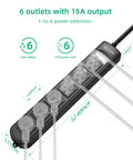 Weatherproof Outdoor Power Strip With Six Outlets Six Foot Extension Cord 1875W Surge Protector layout and dimensions illustration