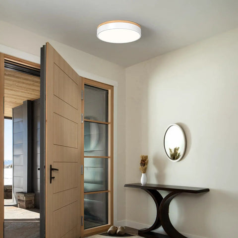 Dimmable Wood Ceiling Light Fixture With 5 Color Temperatures From Warm To Cool 2700K-6000K in modern entryway