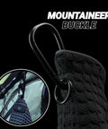 Premium Magnetic Golf Towel With Brush Groove Cleaner And Clip Microfiber Waffle Towel hanging with carabiner clip.