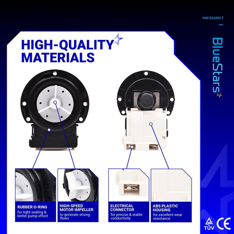 Plug And Play Drain Pump 4681EA2001T For LG Washers With High-Quality Materials and Lifetime Protection Features Exploded View