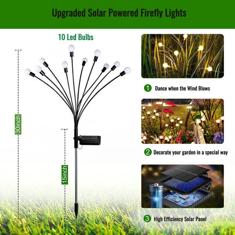 Solar Firefly 4 Pack Lights With 10 LEDs Each, No Fuss Easy Install Swaying Outdoor Lights Waterproof For Garden