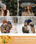 Collage showing people wearing 3 Pack Satin Lined Winter Beanie Hats For Women And Men, Knit Beanies That Stay Warm.