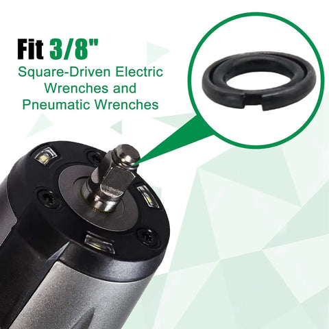 Close-up of 3/8 inch impact wrench with friction retaining ring, fits electric and pneumatic wrenches, part of 20 Pack 3/8 In Impact Wrench Friction Retaining Ring Kit With O Rings And Anvil Socket Dead Nuts Reliable Replacement Gear For Your Heavy Duty Power Tools That Really Knock It Out Of The Park.