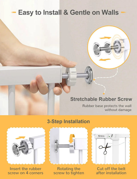 Auto Close Safety Baby Gate For Stairs And Doorways, Extra Tall And Wide, pressure mounted installation guide.