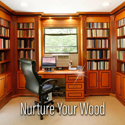 Home office with wooden furniture polished by Lemon Oil Trigger Spray Go To Wood Furniture Polish With Mineral Oil, 12 oz bottle.