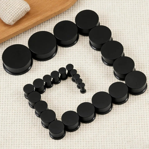 Soft Silicone Ear Gauges Set 8G To 25mm Stretching Kit for Women Men, black flexible plugs and tunnels displayed in sizes